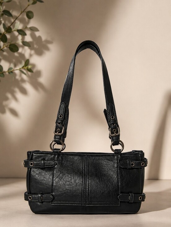 Y2K Gothic Shoulder Bag – Harajuku Black Chain Tote Bag  Dolls Kill Hit Send Shoulder Bag NWT Black Faux Leather Y2K Grunge Moto Goth!